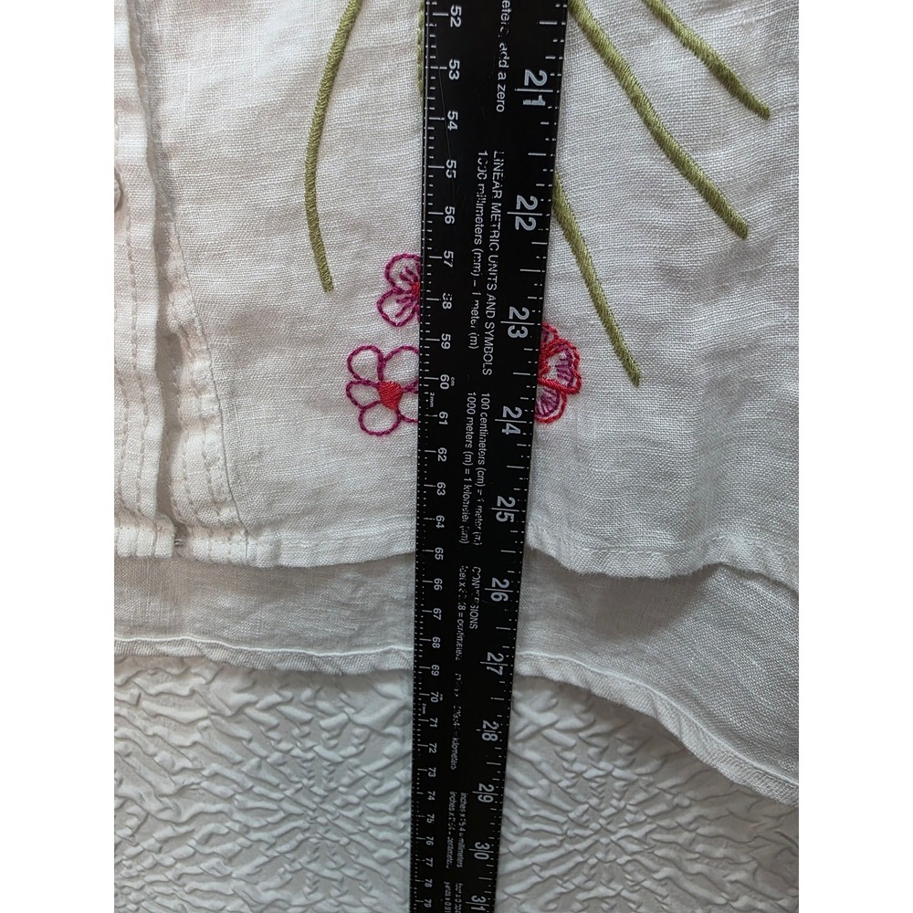 Johnny Was Jessi Blouse Women Size M White NWT Embroidered Linen Shirred Yoke - Picture 8 of 8